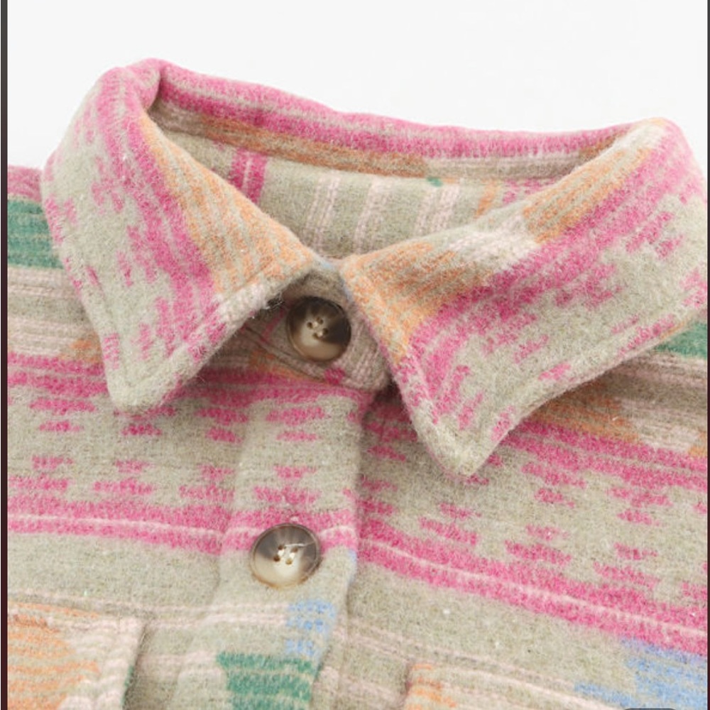 Western Multicolor Aztec Print Button Down Shacket - Picture 10 of 14